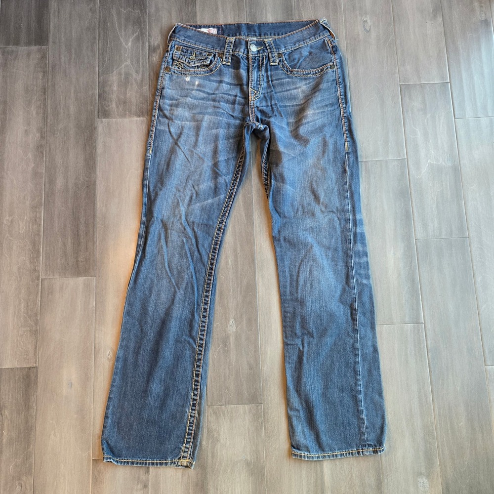 True Religion Ricky Relaxed Straight Blue Jeans button pockets Mens 31 x 31 - Picture 3 of 10